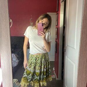 Chic Floral A-Line Skirt in Green